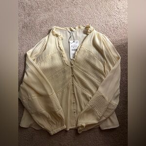 **NWT** Zara viscose long sleeve ruffled blouse yellow SZ M